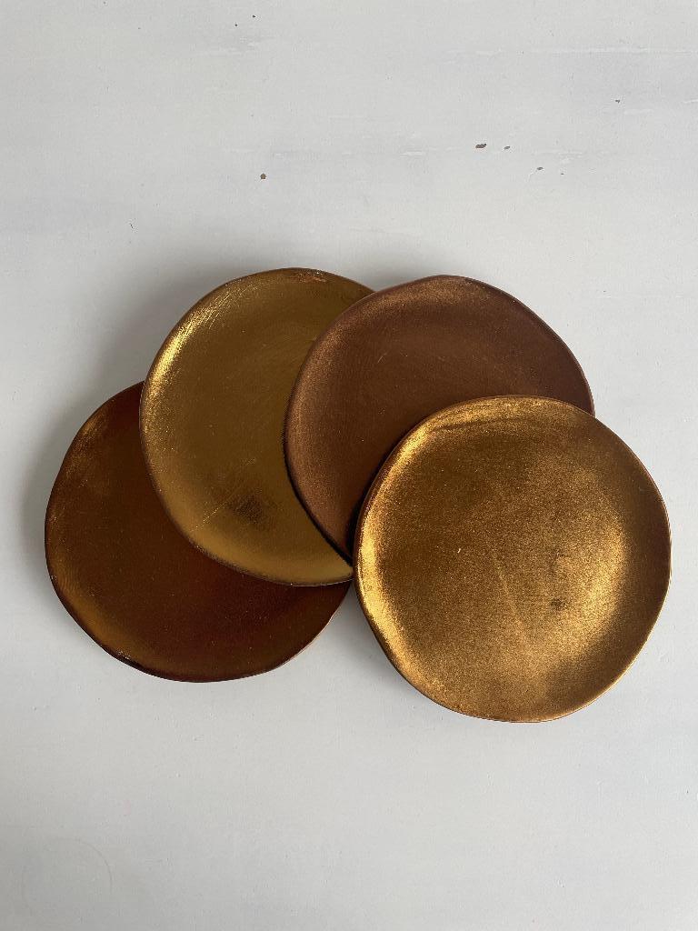 4x &Klevering bordje / schoteltje handbeschilderd goud, Ophalen, Nieuw, Bord(en), Overige stijlen