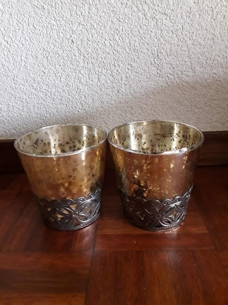 Sfeerlicht glas met ijzeren onderrand!, Ophalen of Verzenden