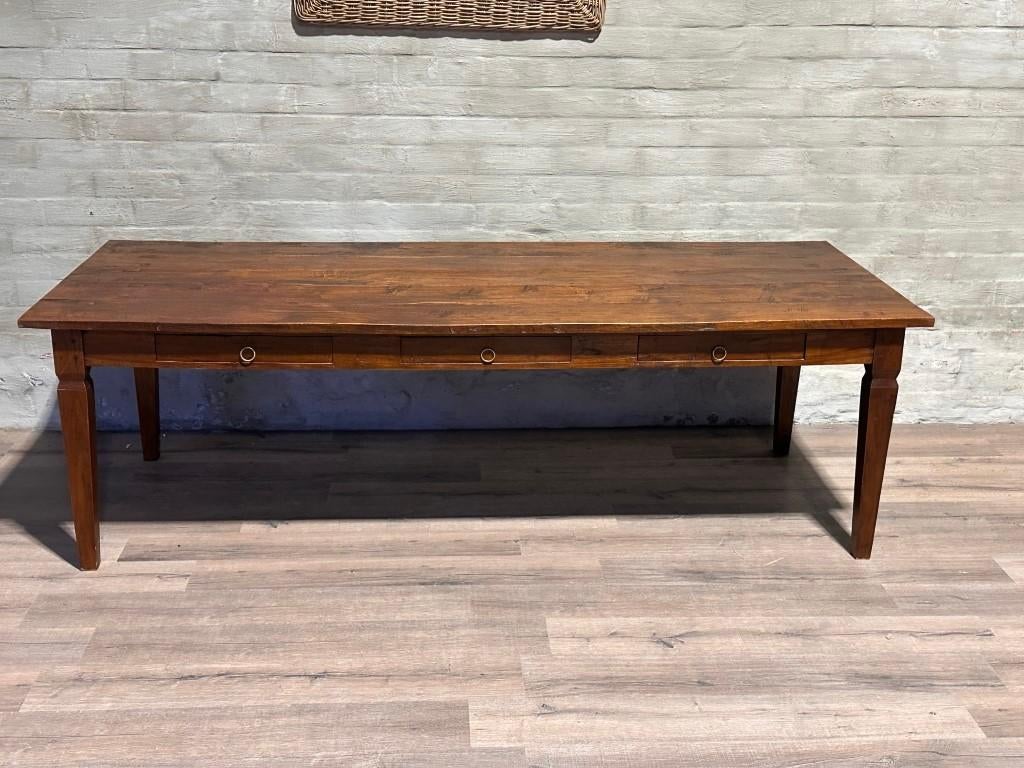 Boerentafel met 3 lades - 250 x 99 cm + 78 cm hoog, Eikenhout, 200 cm of meer, Zo goed als nieuw, Vijf personen of meer