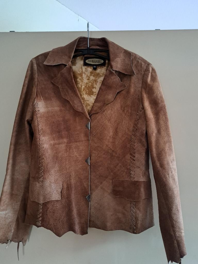 Super leather jacket.., Kleding | Dames, Jasjes, Kostuums en Pakken, Zo goed als nieuw, Jasje, Maat 36 (S), Bruin, Ophalen of Verzenden