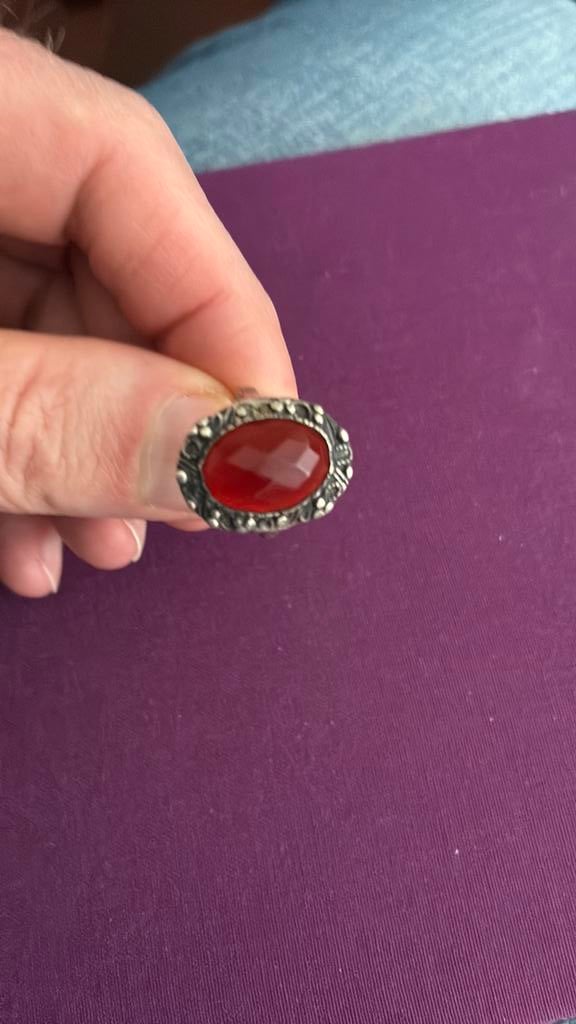 830 zilver ring 17/18 mm geslepen carneool, Gebruikt, Ophalen of Verzenden, 17 tot 18, Dame
