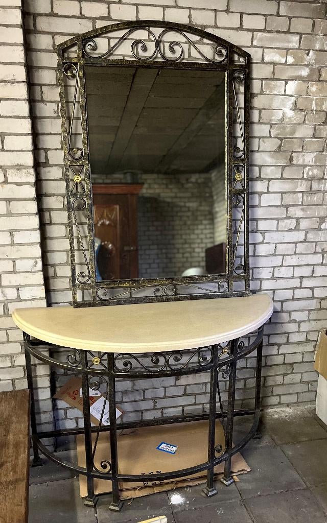 Limestone console tafel met spiegel, Ophalen, 50 tot 100 cm, Overige materialen, Rond