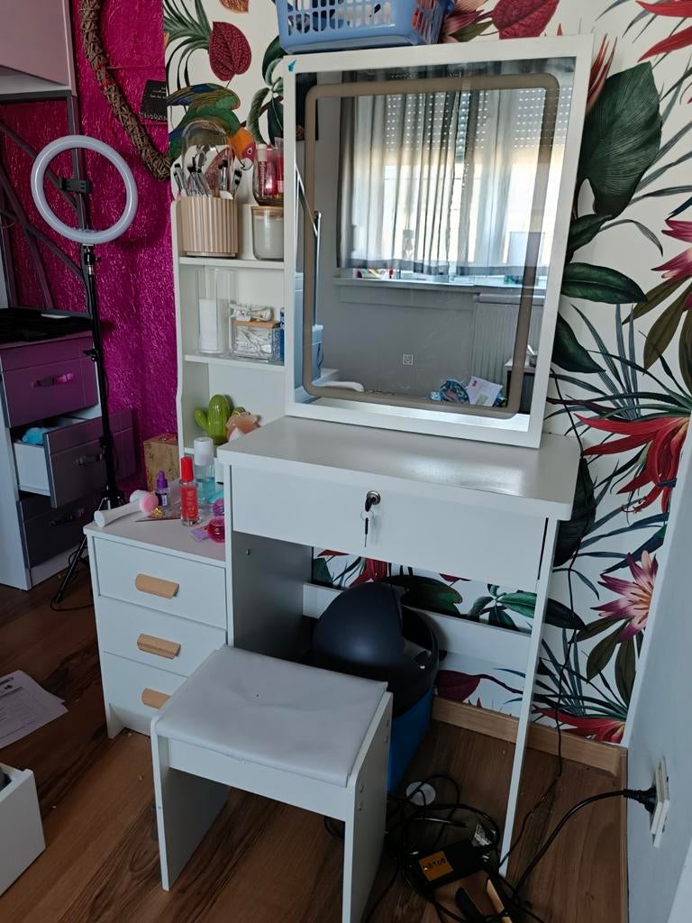 Make-up tafel met spiegel, lamp en opbergruimte, Ophalen, Minder dan 50 cm, 100 tot 150 cm, Zo goed als nieuw