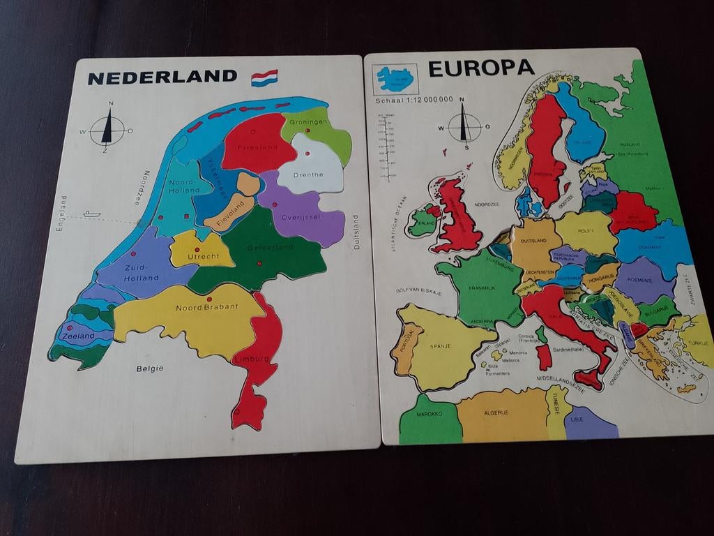 Houten Puzzels Nederland en Europa met hoofdsteden, Ophalen, Gebruikt, 6 jaar of ouder, Van hout