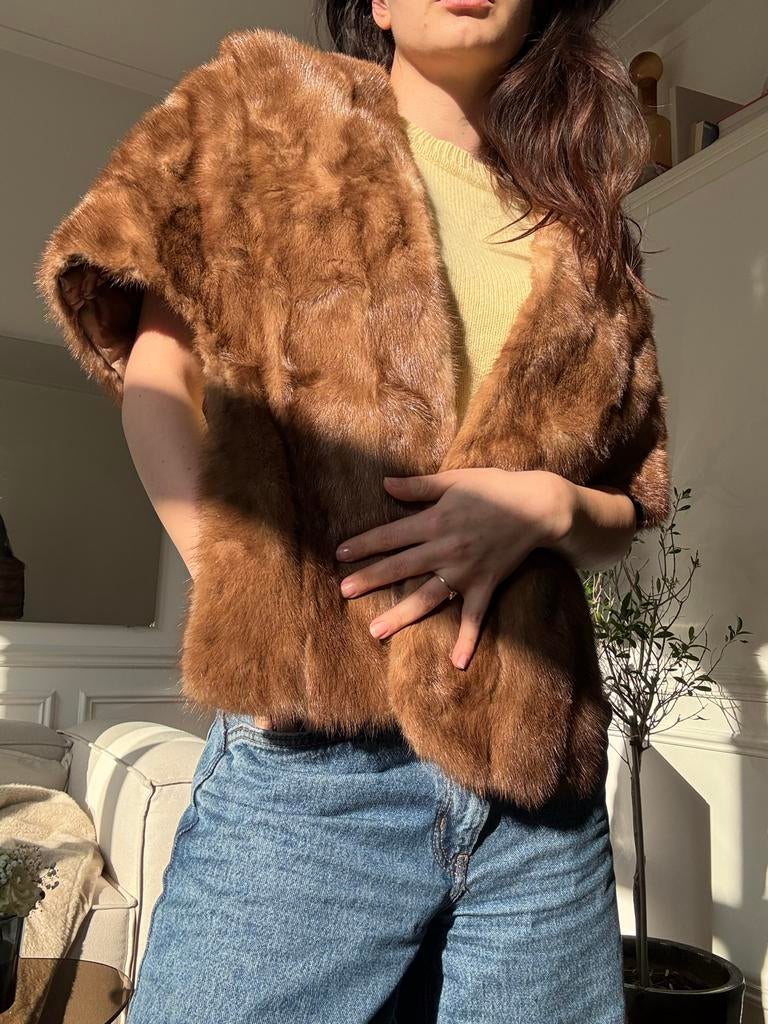 Mooie vintage nerts bont cape, Maat 38/40 (M), Bruin, Ophalen of Verzenden, Zo goed als nieuw