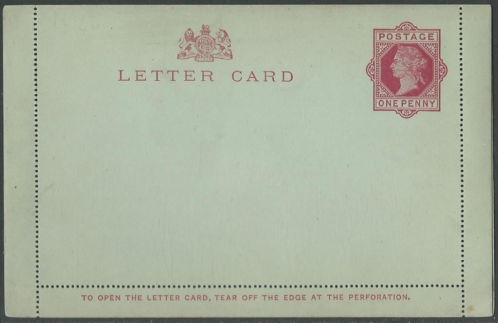 ENGELAND 1892 1d. carmine on light greyish blue Lettercard, Verzenden, Postfris