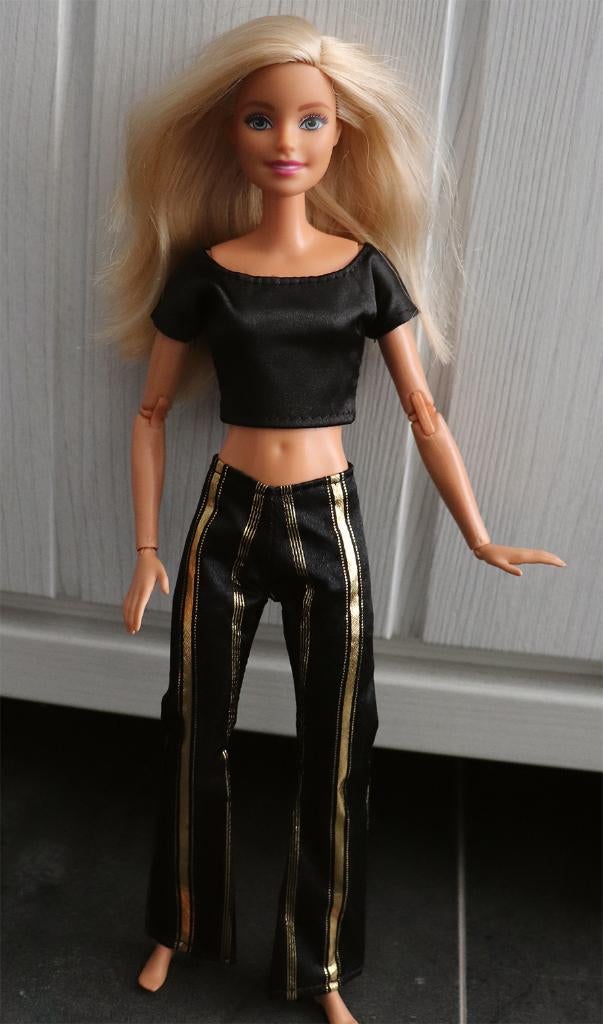 Barbie kleding nieuw - Outfit broek met top zwart met goud, Ophalen of Verzenden, Nieuw, Barbie