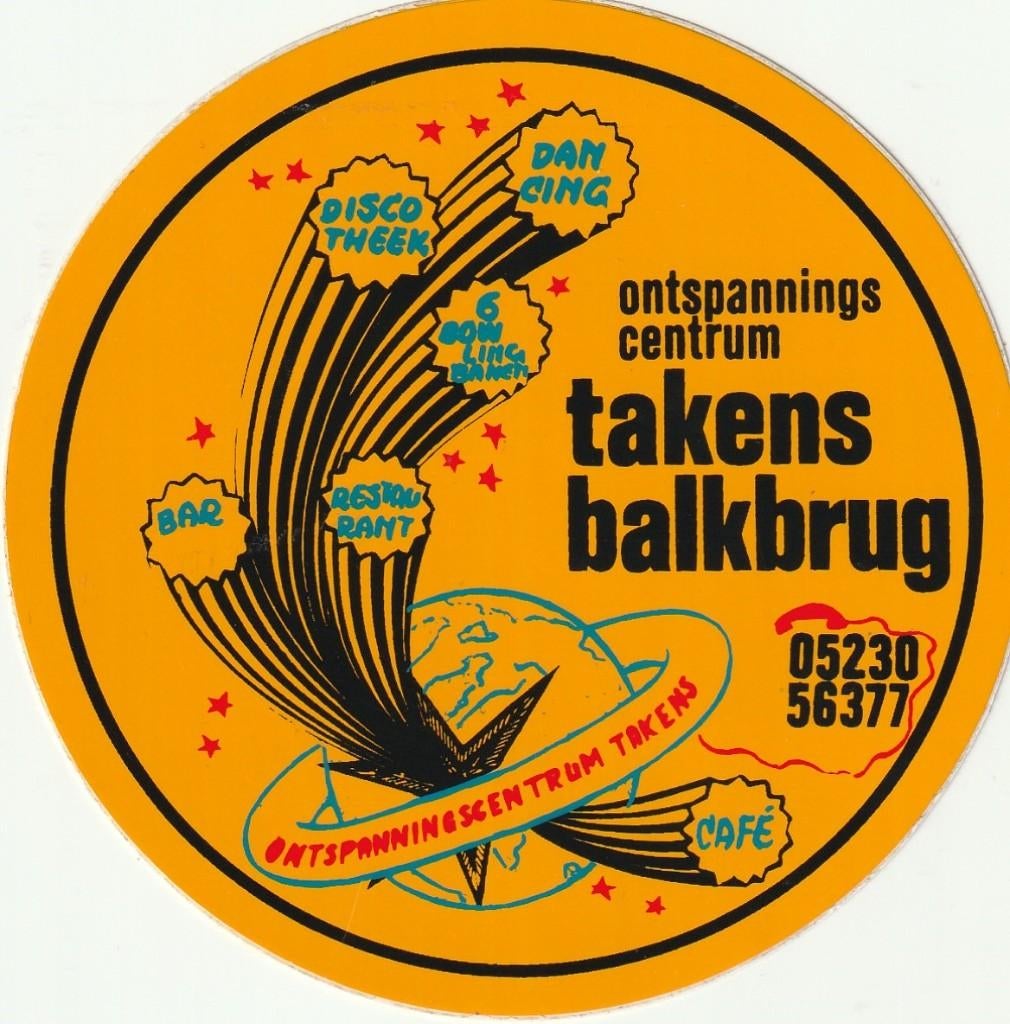Sticker muziek discotheek Takens Balkbrug, Verzamelen, Stickers, Zo goed als nieuw, Overige typen, Verzenden