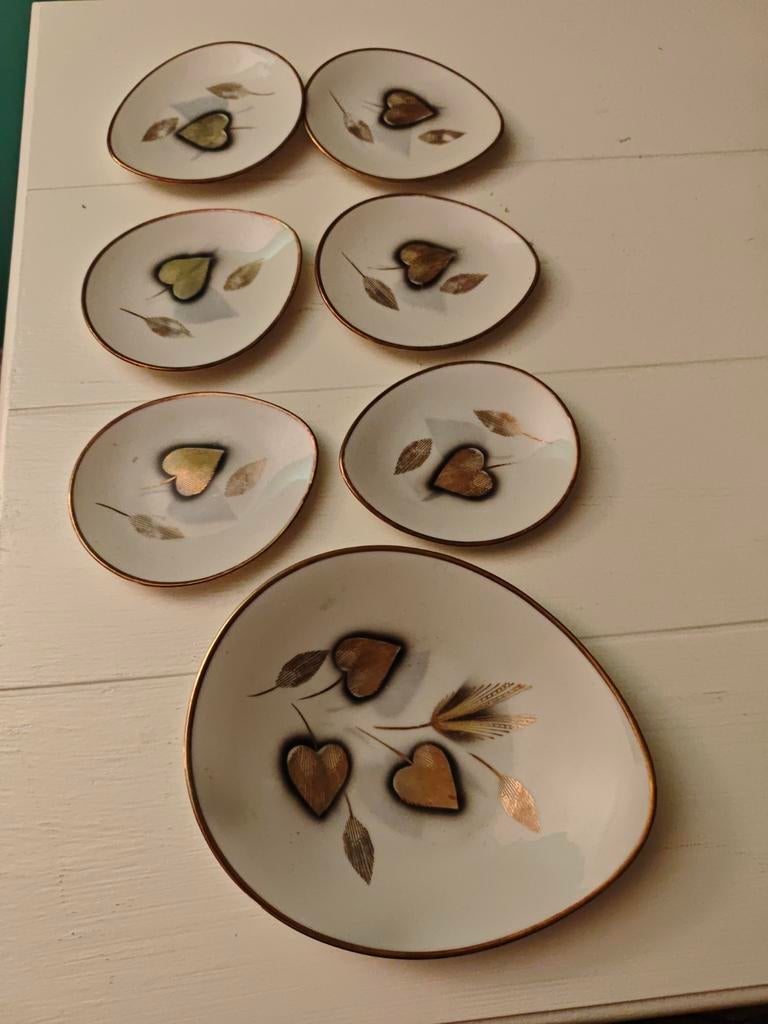 Vintage Porseleinen Gebakssetje Bavaria Elfenbein, puntgaaf, Ophalen of Verzenden