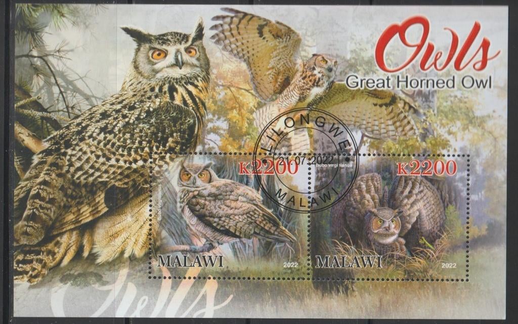 VOGELS = UILEN = Mooi bl. v MALAWI-GB-013, Verzenden, Gestempeld, Dier of Natuur