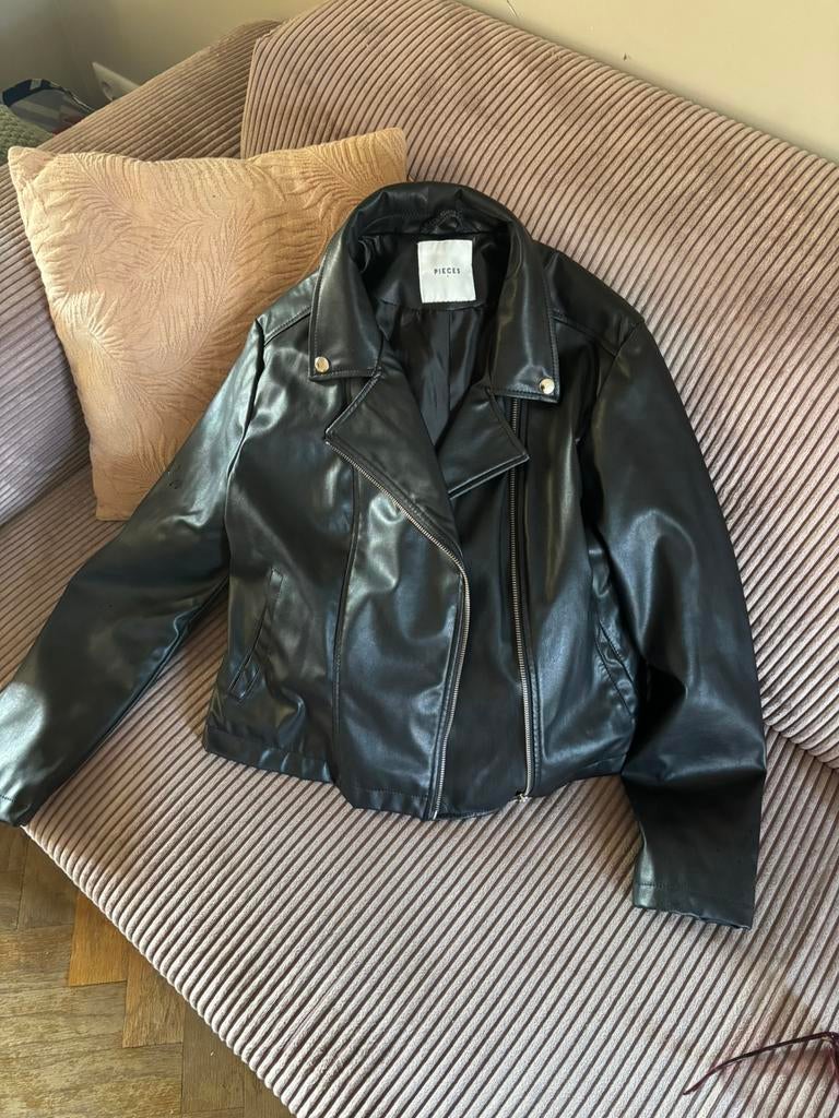 Leren jas pieces zwart, Ophalen of Verzenden, Gedragen, Maat 42/44 (L), Zwart