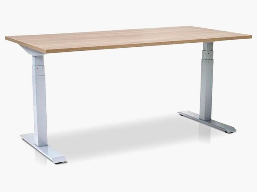 ZGAN Elektrisch zit-sta bureau 160x80cm wit-midden eiken, Ophalen, Zit-sta bureau, Spaanplaat of MDF, Zo goed als nieuw