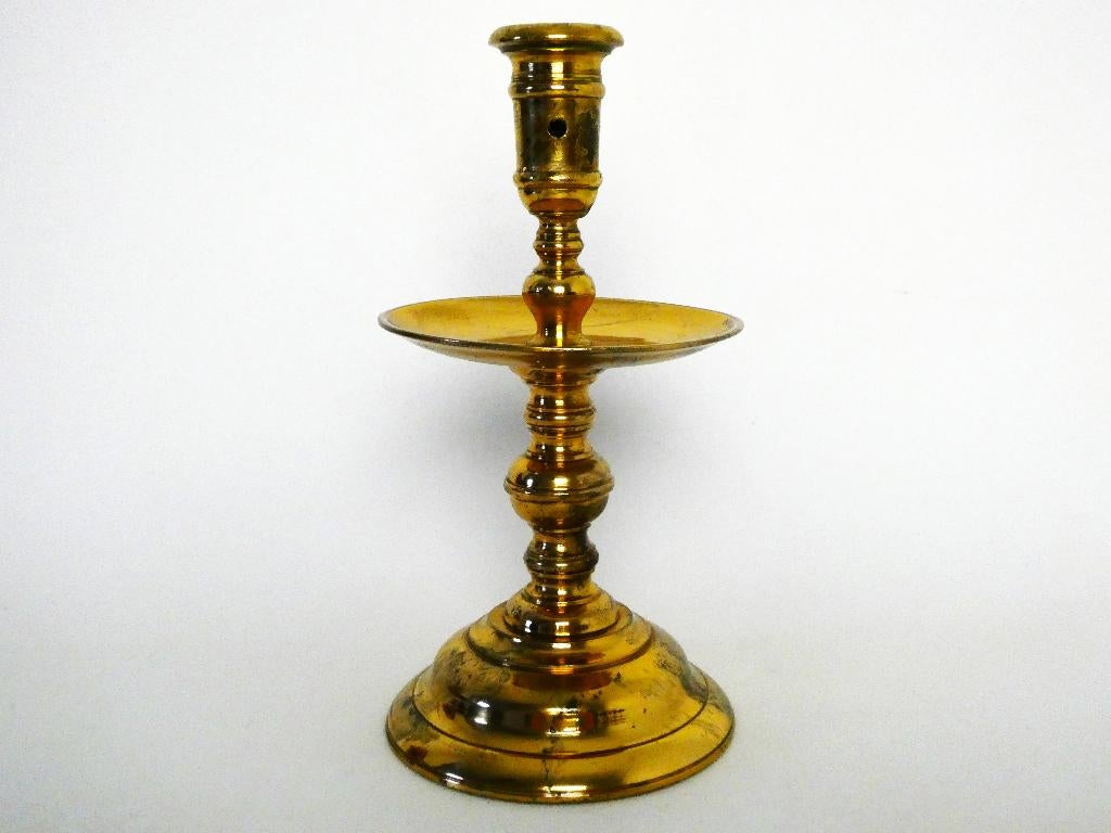 Hollandse messing kraagkandelaar kandelaar schijfkandelaar, Ophalen of Verzenden, Koper of Brons