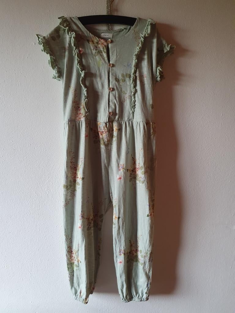 Next Jumpsuit Maat 110 - Mintgroen met Bloemen, Overige typen, Meisje, Nieuw, Ophalen of Verzenden