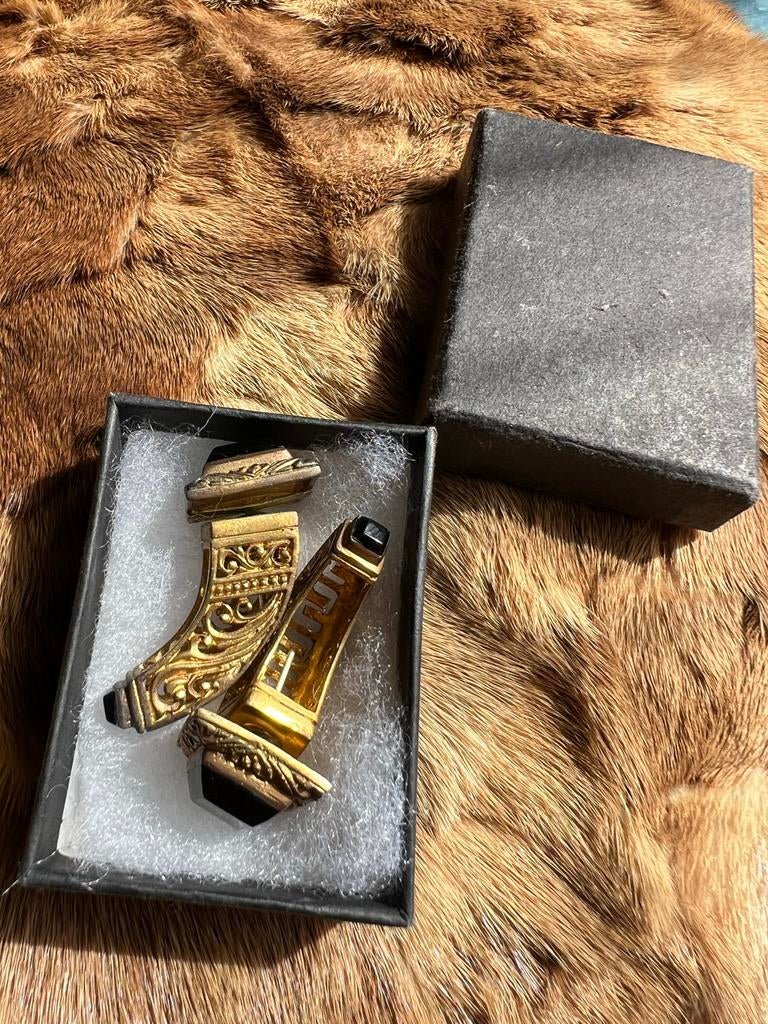 Gouden manchetknopen R&G met zwarte steen, Sieraden, Tassen en Uiterlijk, Manchetknopen, Ophalen of Verzenden, Gebruikt, Overige materialen