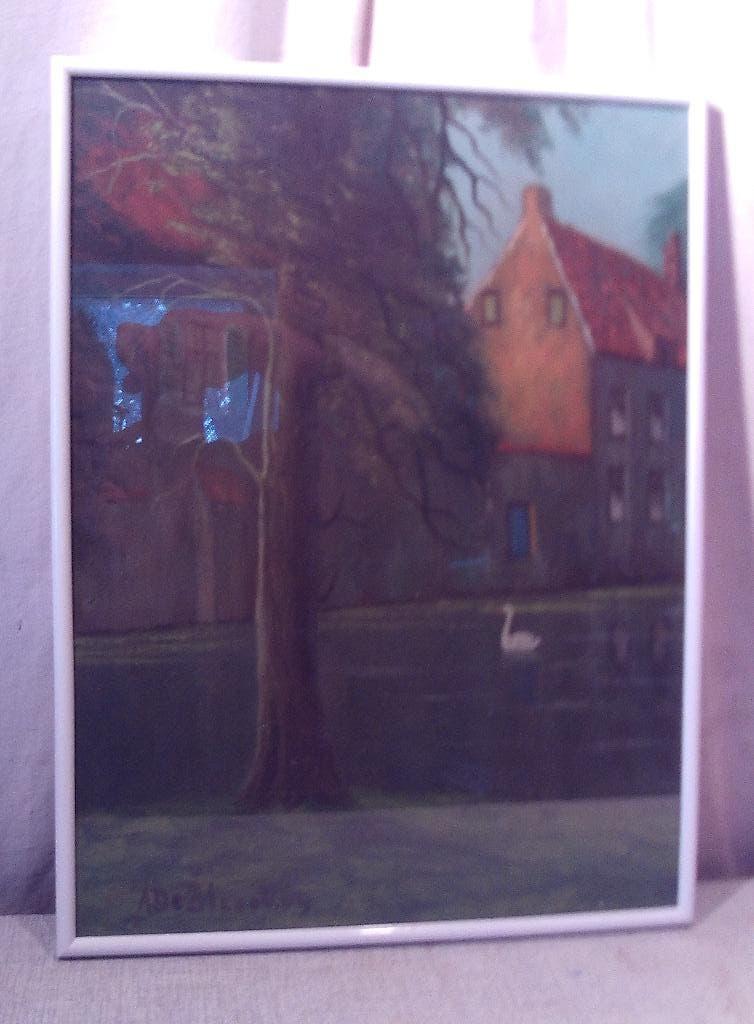 Mooi Oud Geschilderd werk 'Zwaan op Rivier' - A Debleecker, Antiek en Kunst, Kunst | Schilderijen | Klassiek, Ophalen of Verzenden