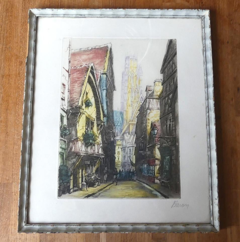 Baum aquarel Elzas? Frankrijk ingekleurde prent, Minder dan 50 cm, Gebruikt, Oorspronkelijke maker, Ophalen of Verzenden