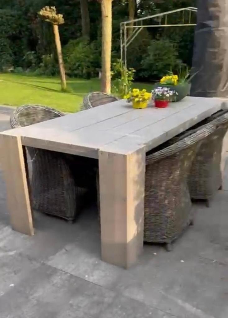 Robuuste  steiger houten tuintafel, Tuin en Terras, Ophalen of Verzenden, Gebruikt, Rechthoekig, Hout