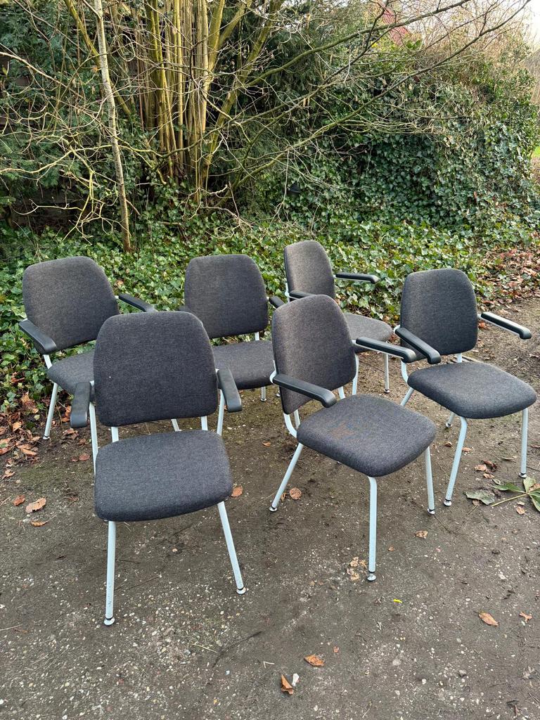 6 eetkamerstoelen (Gispen look/Vintage/Retro), Huis en Inrichting, Stoelen, Ophalen of Verzenden, Gebruikt, Stof, Vijf, Zes of meer stoelen
