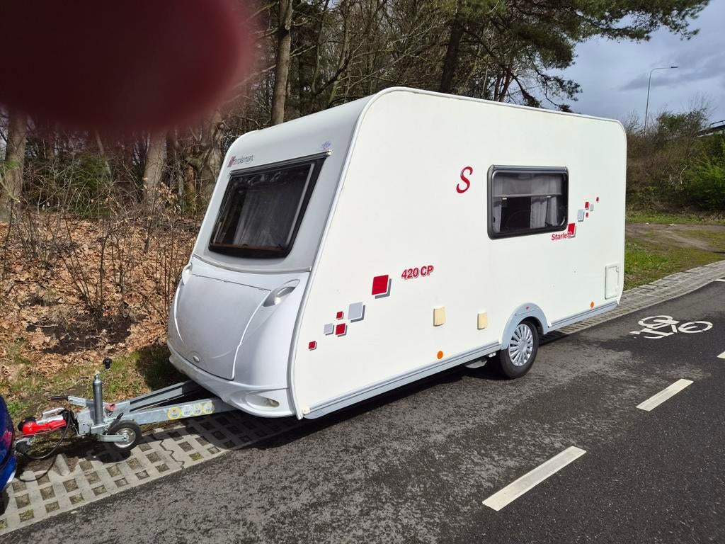 Caravan Sterckeman 420cp v.a. Mover .Voortent. fietsendrager, Vast bed, Sterckeman, Treinzit, 750 - 1000 kg