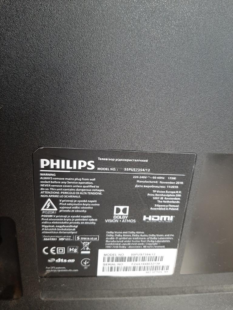 Smart tv Philips 55pus7354/12 4k zie beschrijving, Ophalen, Philips, Gebruikt, 50 Hz