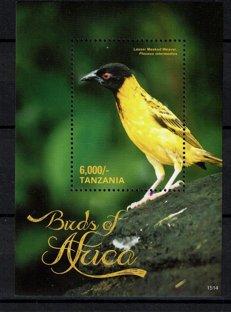 TANZANIA 2015 PF BLOK KLEINE TEXTOR WEVER VOGELS BIRDS, Ophalen of Verzenden, Dier of Natuur