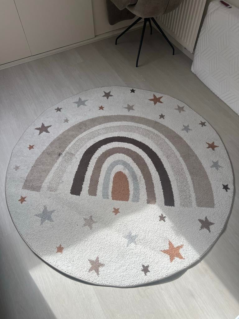Beat Kids Regenboog Tapijt - Rond, 160 cm, Ophalen, Wit, 150 tot 200 cm, Rond