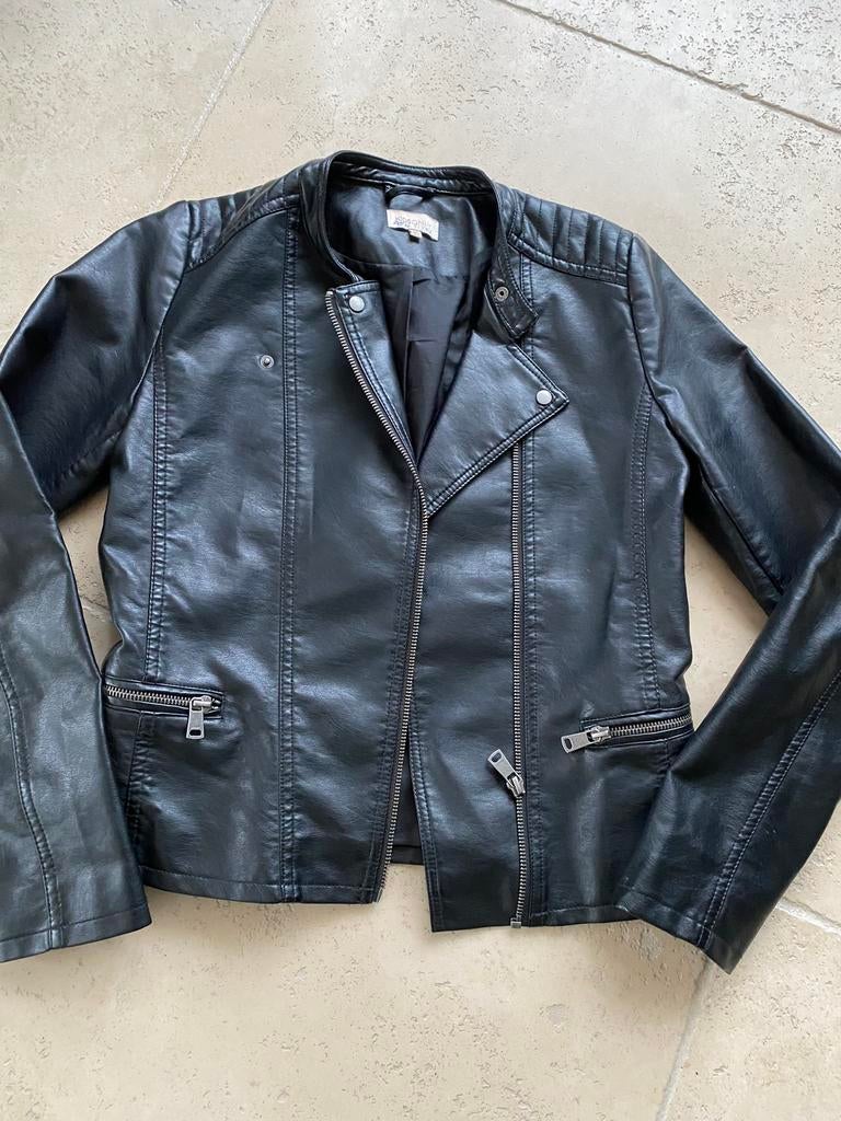Meisjes jacket biker zwart leer look, Ophalen of Verzenden, Zo goed als nieuw