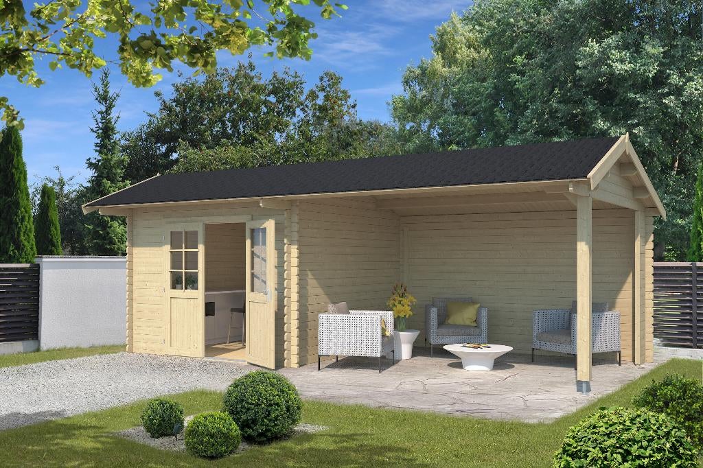 Blokhut met overkapping Maribel 680x300 onbehandeld Vuren, Verzenden, Nieuw