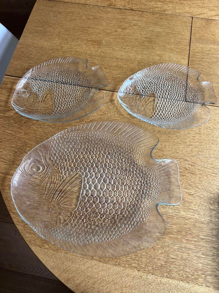 Set v 3 Franse Arcoroc visborden (1XL, 2M), Gebruikt, Ophalen of Verzenden, Glas, Bord(en)
