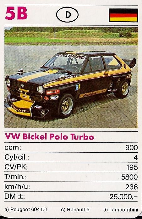 Kw15806 autokaartje 5b -- vw bickel polo turbo, Ophalen of Verzenden, Zo goed als nieuw, Auto's