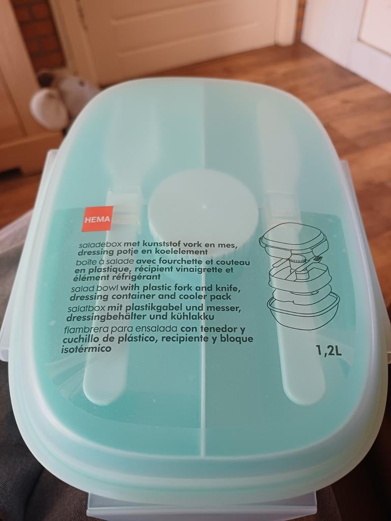 Hema Saladebox met Bestek en Dressingpotje - 1.2L, Ophalen of Verzenden, Nieuw