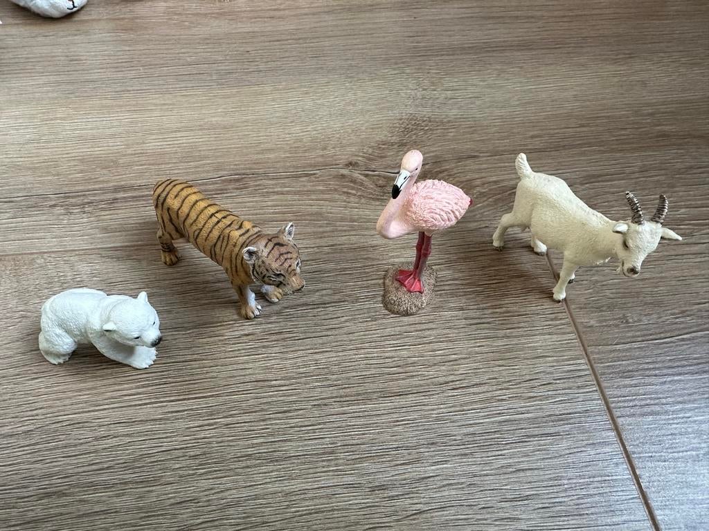 4 Schleich dieren: tijger, ijsbeer, flamingo, geit, Ophalen, Zo goed als nieuw, Jongen of Meisje
