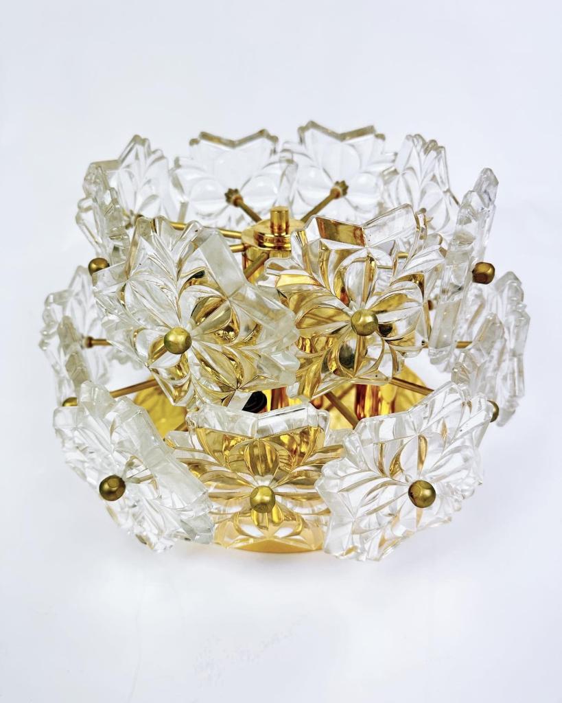 Vintage kristal bloemen plafondlamp, Niet ingevuld, Gebruikt, Mid century modern, Niet ingevuld