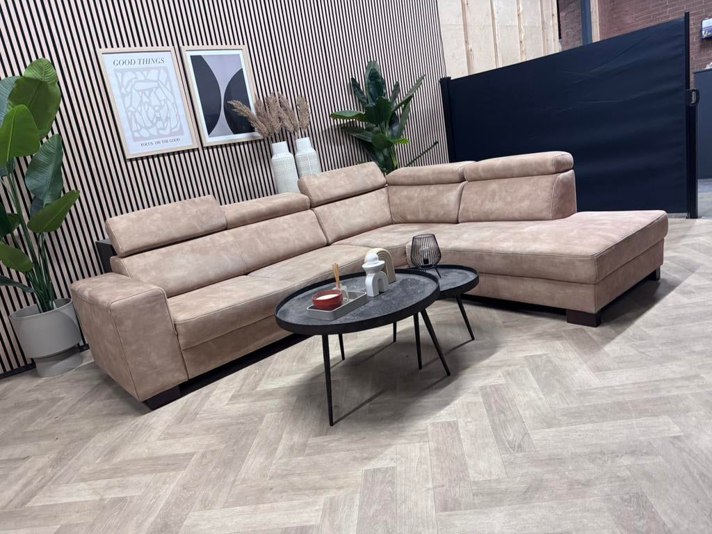 ZGAN Home Center Hoekbank Microleer - Beige - 267 x 225, 250 tot 300 cm, -, -, Hoekbank