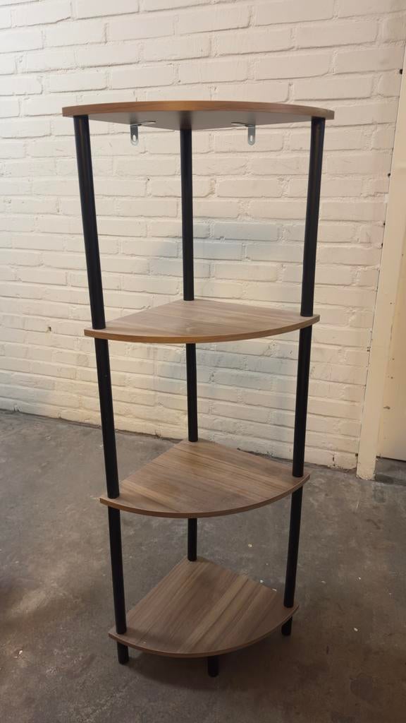 Hoekkastje met 4 planken - Hout en Zwart Metaal, Ophalen, Gebruikt