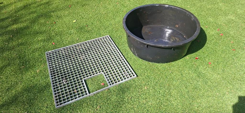 Kunstof kuip diam. 80cm  hoog 30cm + stalen rooster 8ox80, Tuin en Terras, Ophalen of Verzenden, Gebruikt