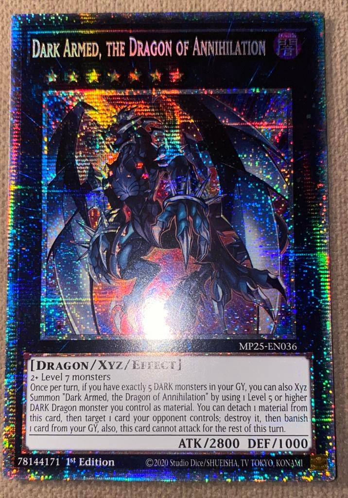 Yu-Gi-Oh! Dark Armed, the Dragon of Annihilation MP25 1st !, Ophalen of Verzenden, Zo goed als nieuw, Losse kaart, Foil