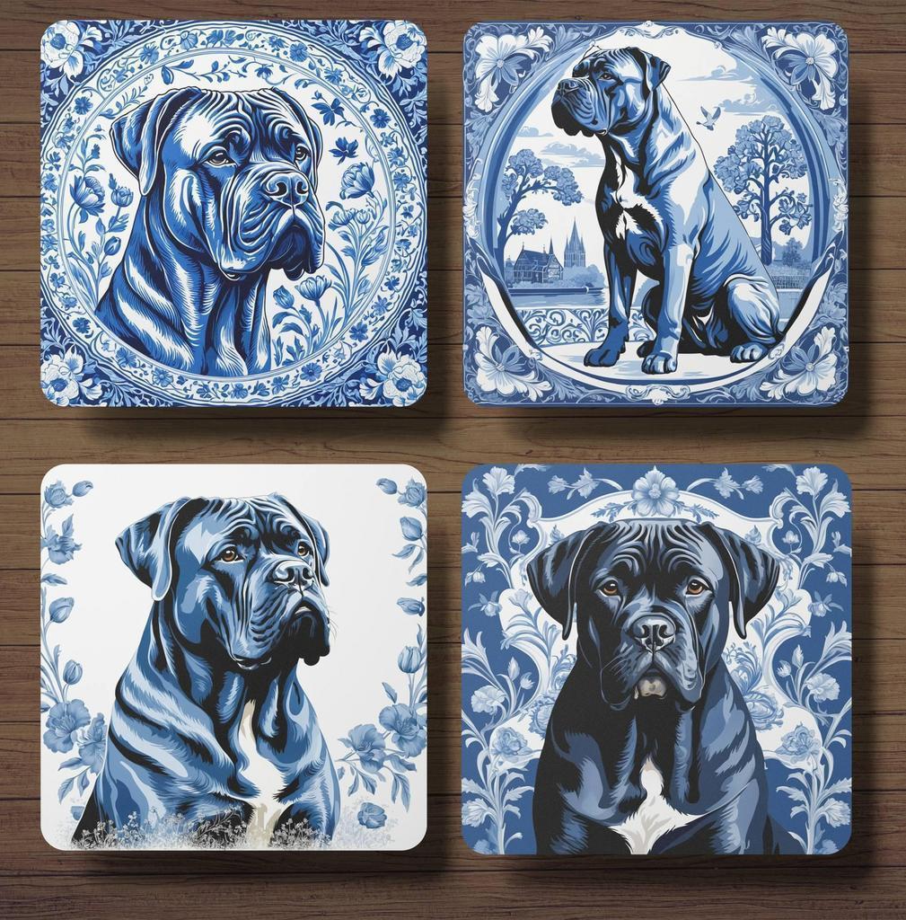 Cane Corso Delfts Blauw onderzetters met houder, Ophalen of Verzenden, Nieuw, Glas of Kopje