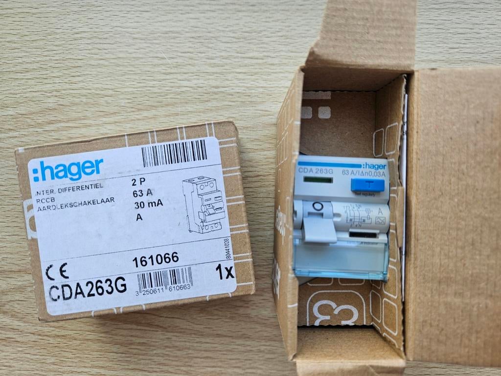 1x Hager CDA263G Aardlekschakelaar 63A, 30mA, Ophalen of Verzenden, Nieuw, Overige typen