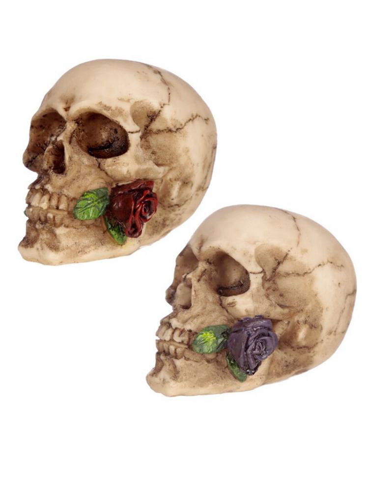 Schedel Woonaccessoire met Roos (Rood/Paars) skull, hobby, Verzamelen, Beelden en Beeldjes, Ophalen of Verzenden, Nieuw, Fantasy