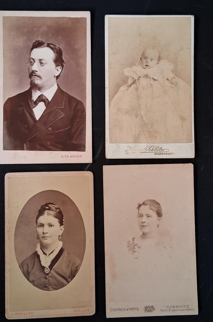 CDV portretfoto's met informatie, Ophalen, Voor 1940, Gebruikt, Foto