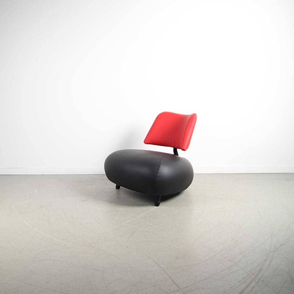 1x Leolux Pallone Fauteuil Zwart/Rood Leer – Zwart, Niet ingevuld, Niet ingevuld, 75 tot 100 cm, Ophalen of Verzenden