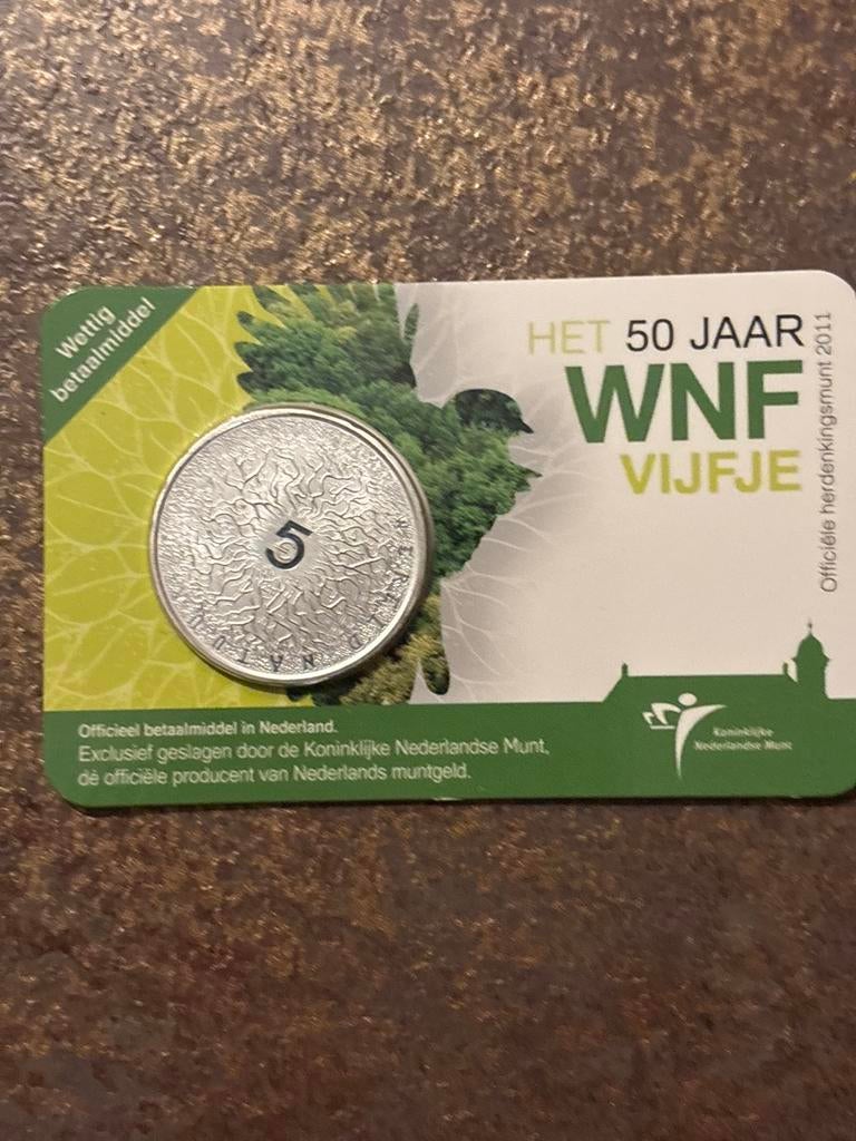WNF Vijfje 2011 - 50 jaar Wereld Natuur Fonds, Koningin Beatrix, Zilver, Euro's, Ophalen of Verzenden