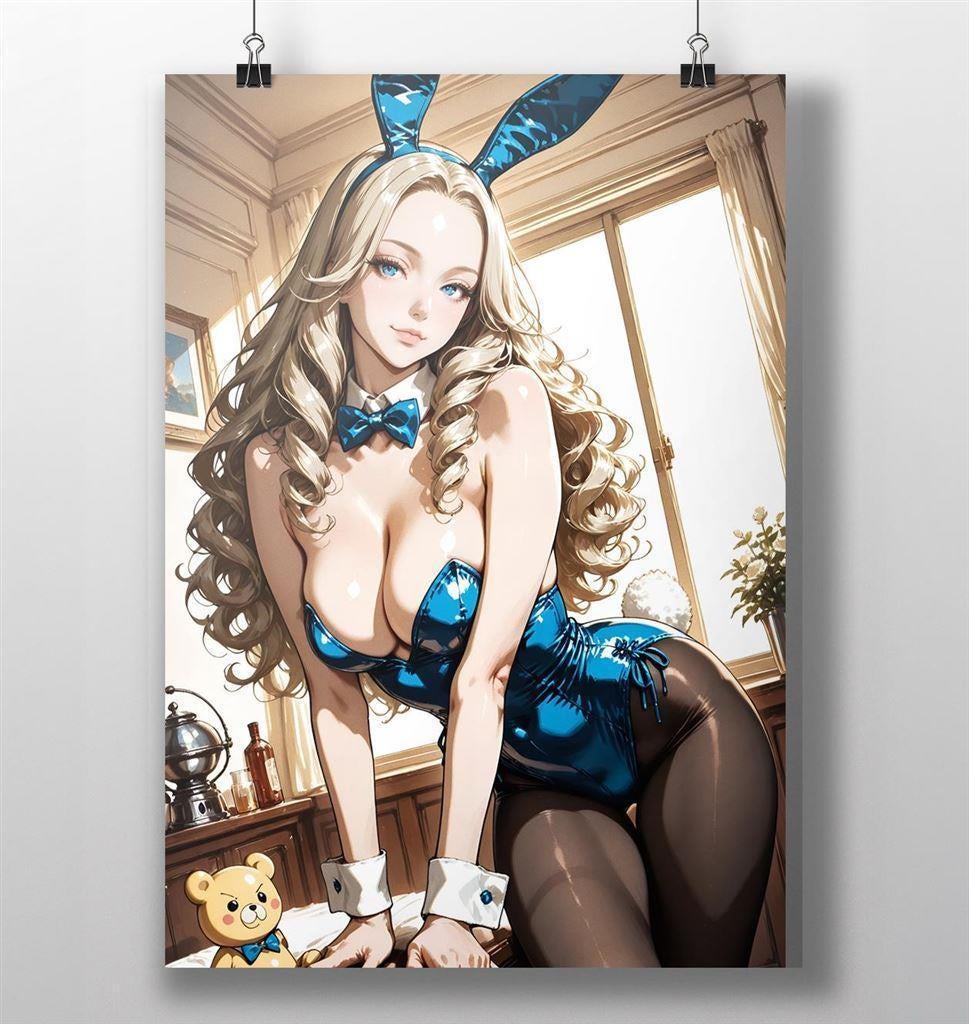 Blond Sexy Anime Bunnygirl Waifu Poster #1, Ophalen of Verzenden, Kuifje, Nieuw, Beeldje of Figuurtje