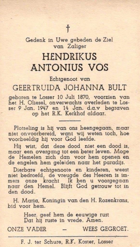 Vos Hendrikus Antonius 1870-1947 Losser, Ophalen of Verzenden