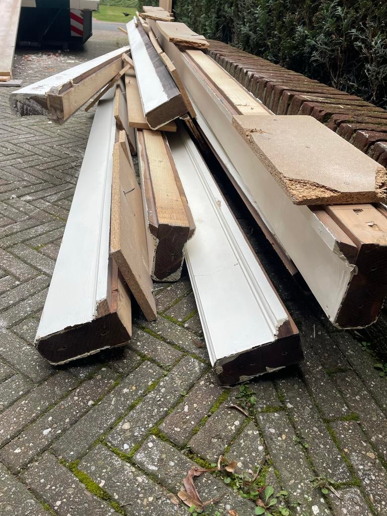 GRATIS! Vuren houten balken, verschillende afmetingen, Doe-het-zelf en Verbouw, Hout en Planken, Ophalen, Gebruikt, Balk, Vuren