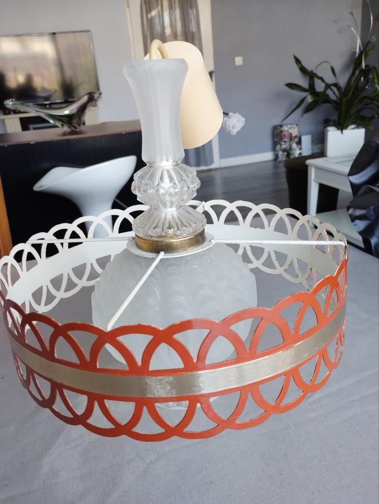 Mooie art Deco/ vintage hanglamp / glas, metaal, Ophalen of Verzenden