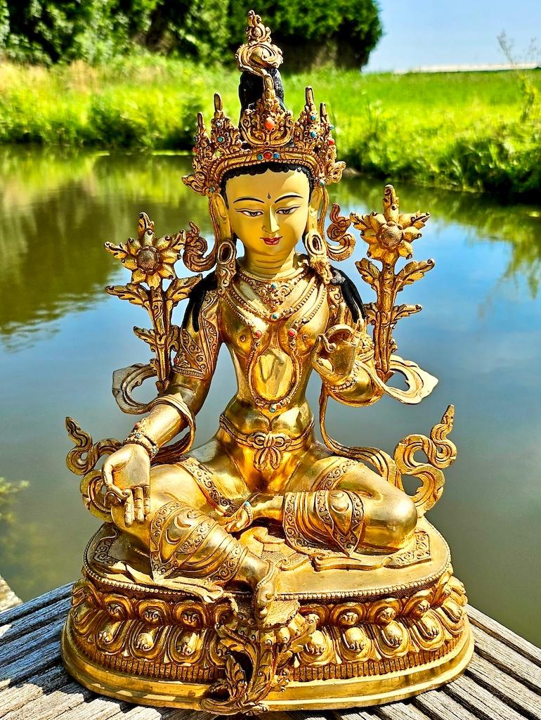 GROENE TARA TOPSTUK NEPAL 33 CM, Ophalen, Nieuw, Beeld(je), Boeddhisme