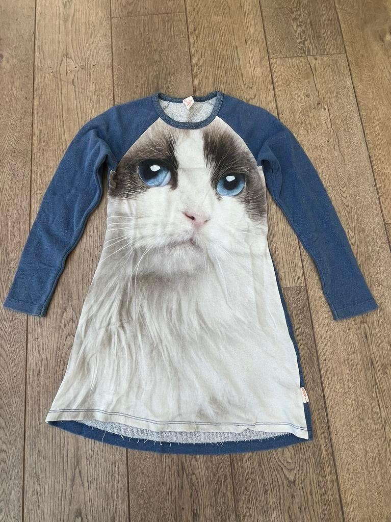 superleuke Wild jurk met poes 134-140, Gebruikt, Meisje, Ophalen of Verzenden, Jurk of Rok